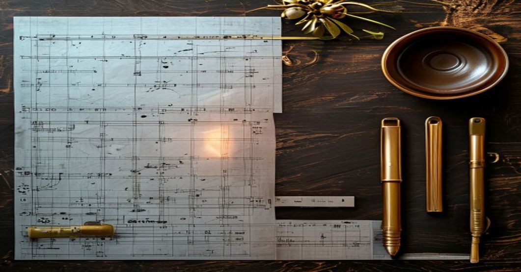 Planta arquitetônica, chave e calculadora sobre mesa — avaliação de imóvel para inventário